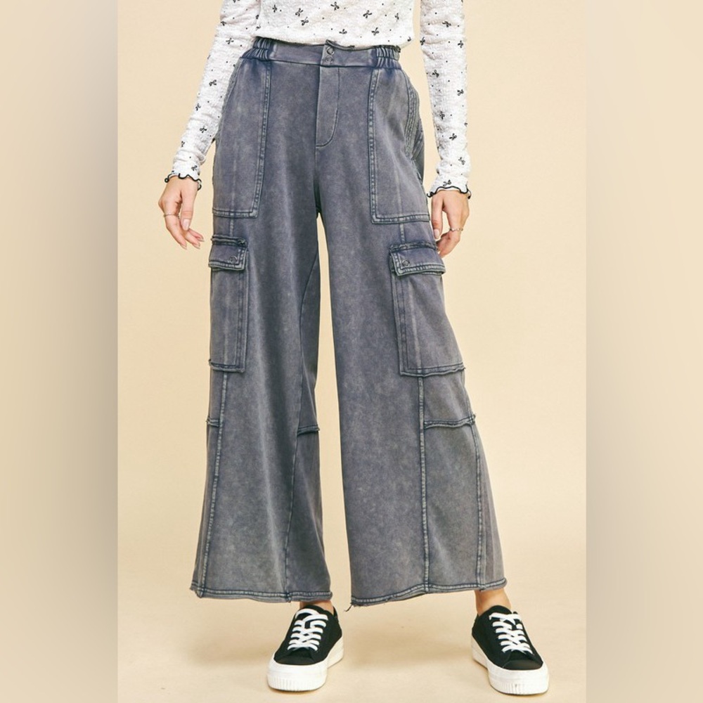 🟠 91B. Mineral Wash Cargo Pants - Charcoal Blue